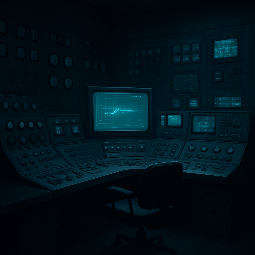 Abandoned Control Room with Glowing Monitors