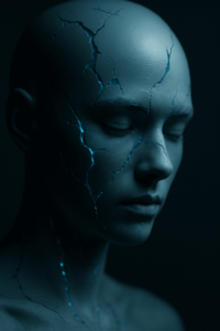 Cracked Synthetic Face with Blue Glow
