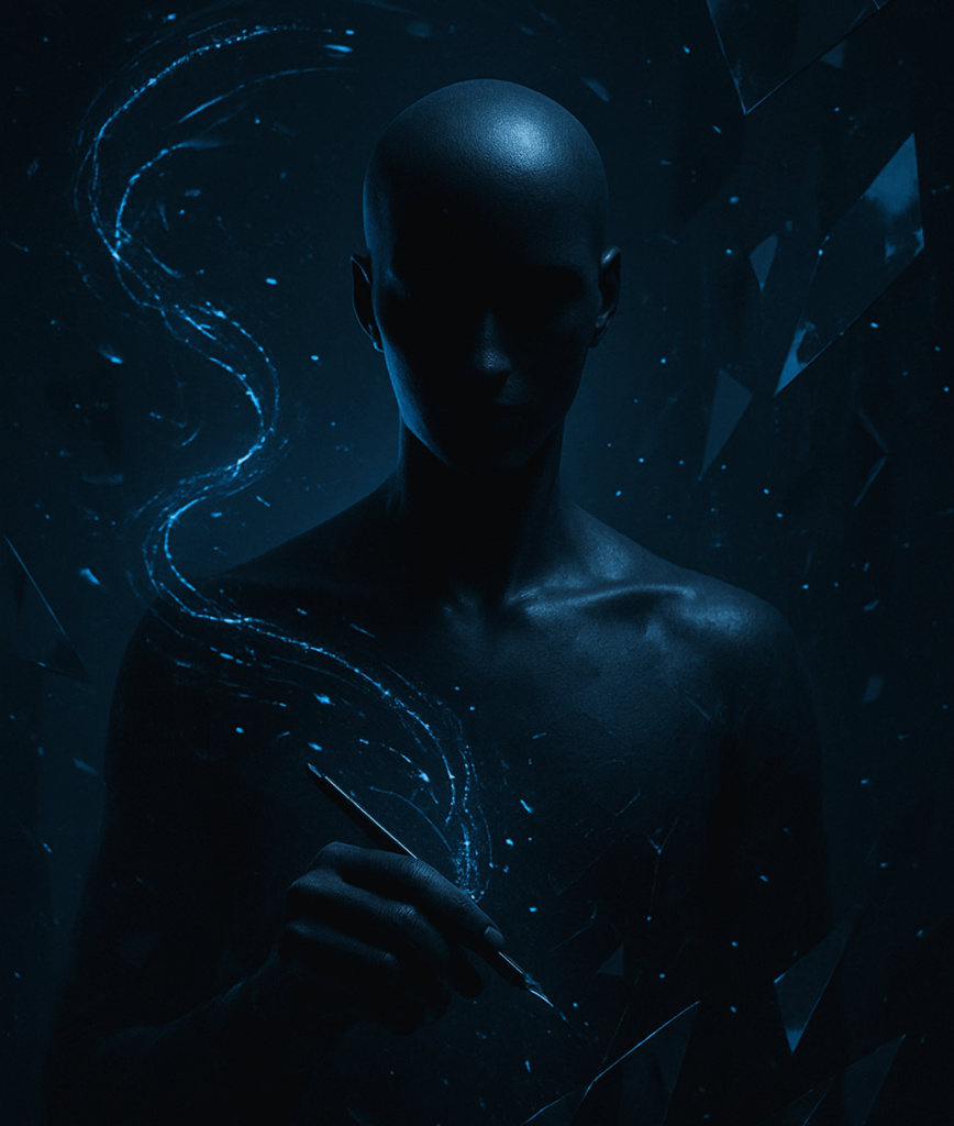 Futuristic Humanoid in Digital Void Futuristic Humanoid in Digital Void