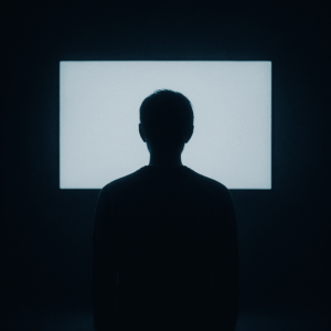 Solitary Figure and Glowing Screen