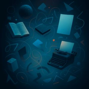 Surreal Blue Glow and Floating Objects