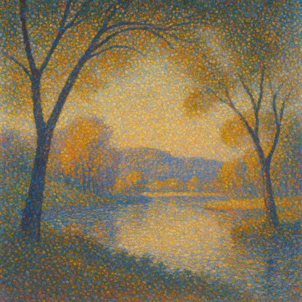 Tranquil Pointillist Landscape with Trees Tranquil Pointillist Landscape with Trees
