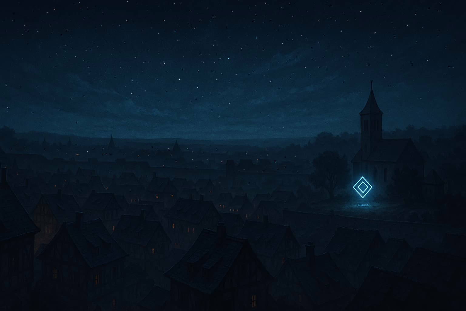 Medieval Town Under Starry Night